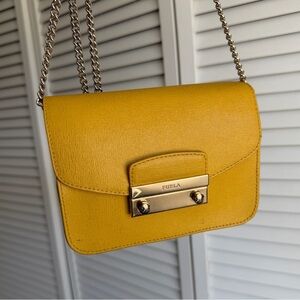 Furla Small Yellow Leather Crossbody Bag chain strap